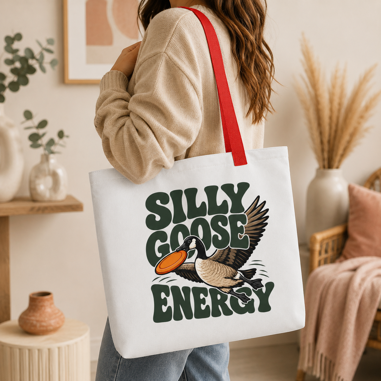 Silly Goose Energy Tote Bag, Funny Goose Shopping Bag