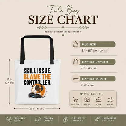 Skill Issue Guinea Pig Tote Bag, Funny Gamer Shopping Bag