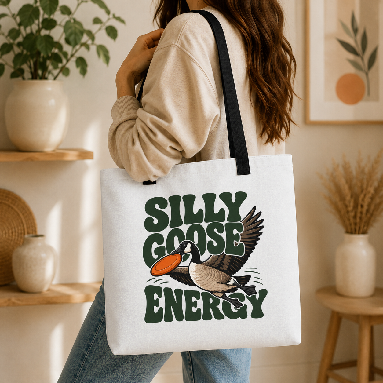 Silly Goose Energy Tote Bag, Funny Goose Shopping Bag