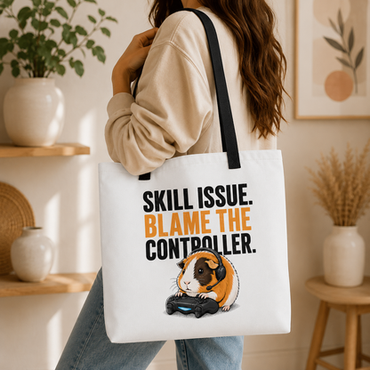 Skill Issue Guinea Pig Tote Bag, Funny Gamer Shopping Bag