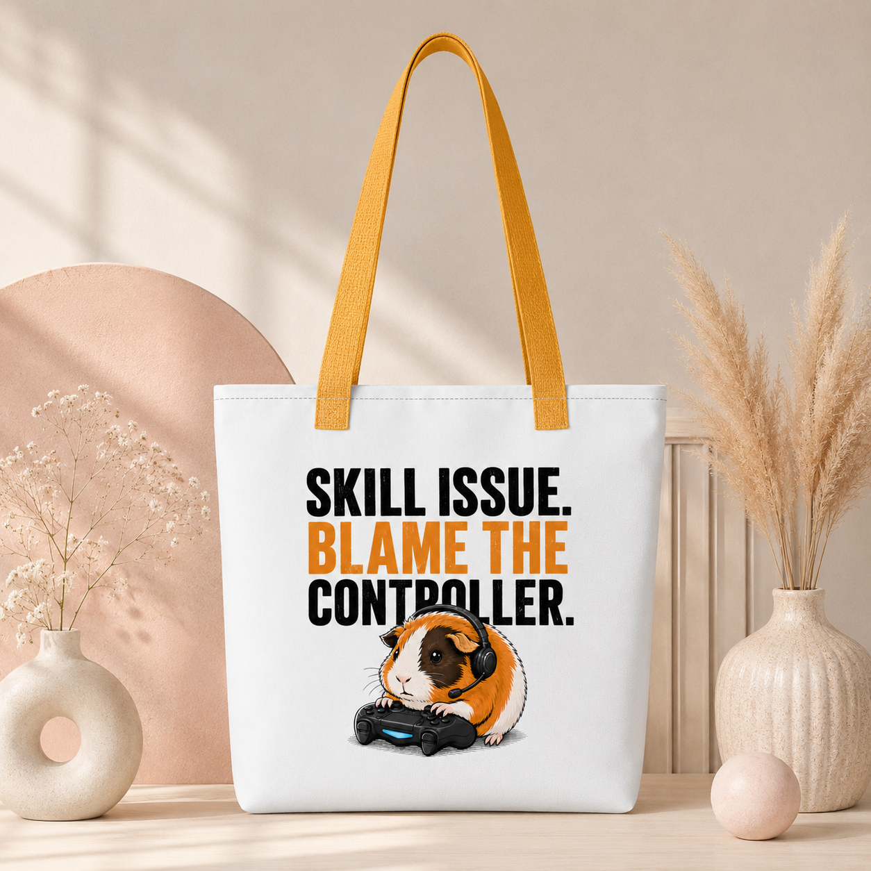 Skill Issue Guinea Pig Tote Bag, Funny Gamer Shopping Bag