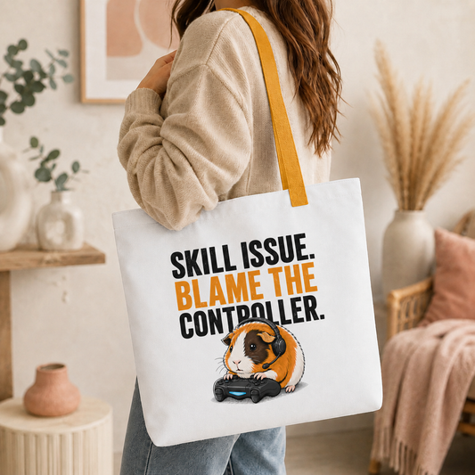 Skill Issue Guinea Pig Tote Bag, Funny Gamer Shopping Bag