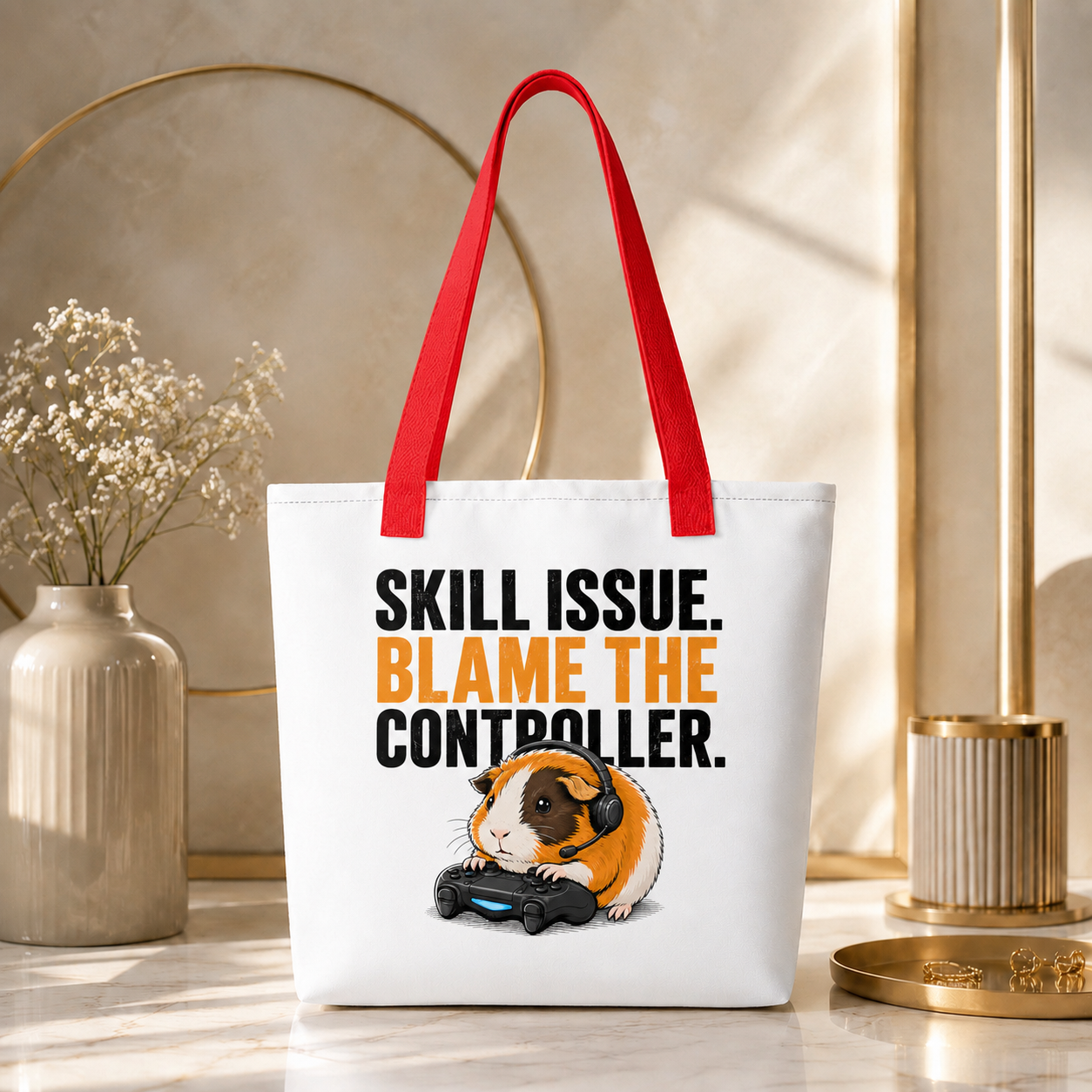 Skill Issue Guinea Pig Tote Bag, Funny Gamer Shopping Bag