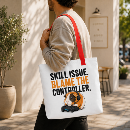Skill Issue Guinea Pig Tote Bag, Funny Gamer Shopping Bag