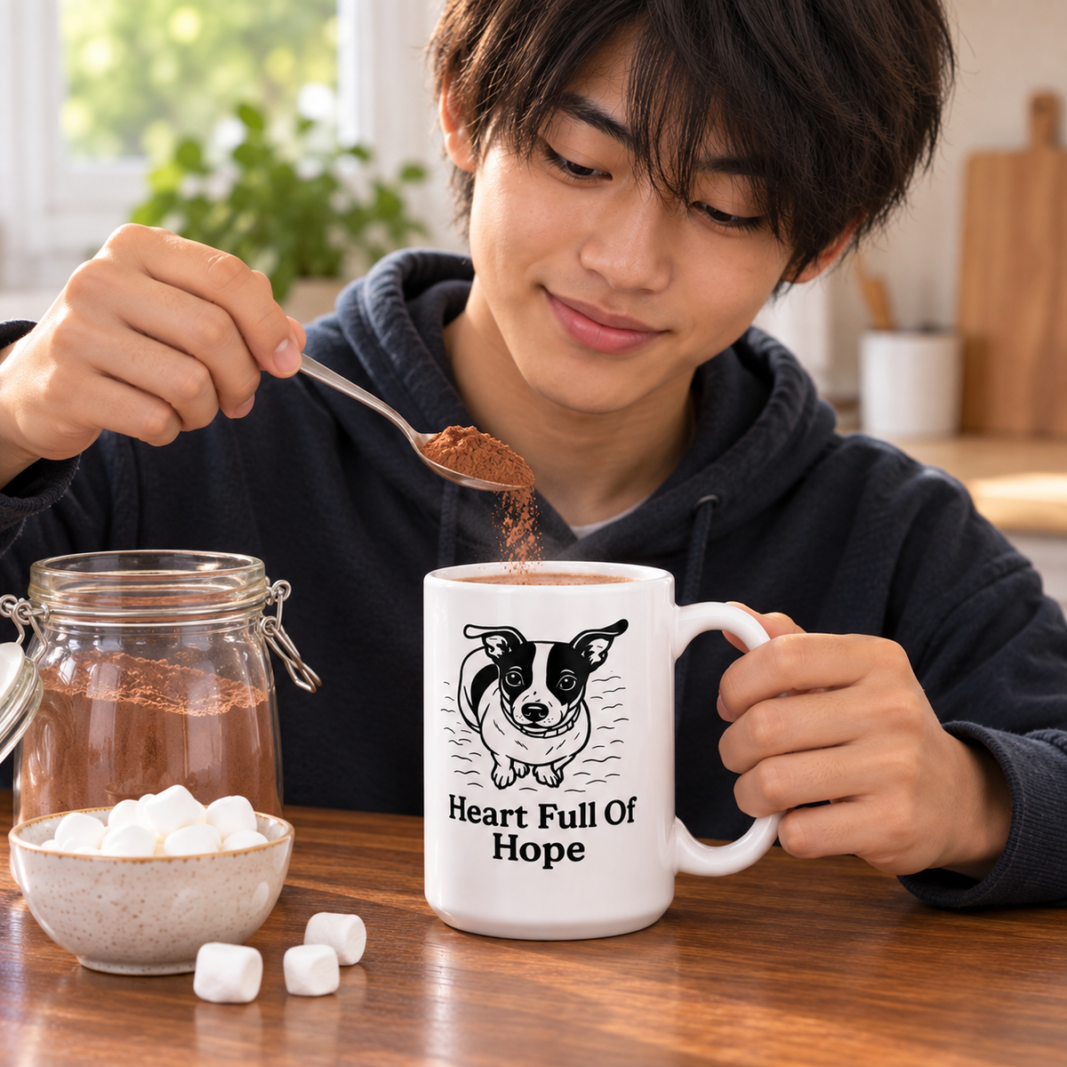 Heart Full of Hope Dog Mug, Cute Dog Lover Coffee Mug, Inspirational Pet Gift, Black and White Puppy Mug, 11 oz 15 oz