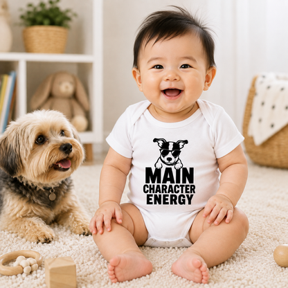 Main Character Energy Baby Bodysuit, Funny Dog Baby Onesie, Puppy Baby Outfit