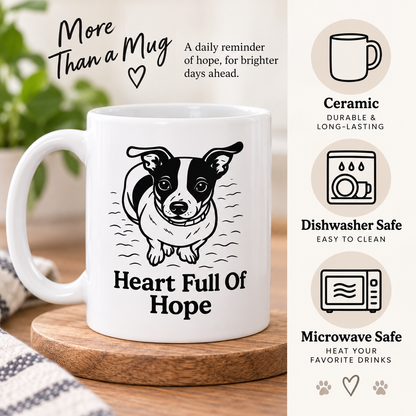 Heart Full of Hope Dog Mug, Cute Dog Lover Coffee Mug, Inspirational Pet Gift, Black and White Puppy Mug, 11 oz 15 oz