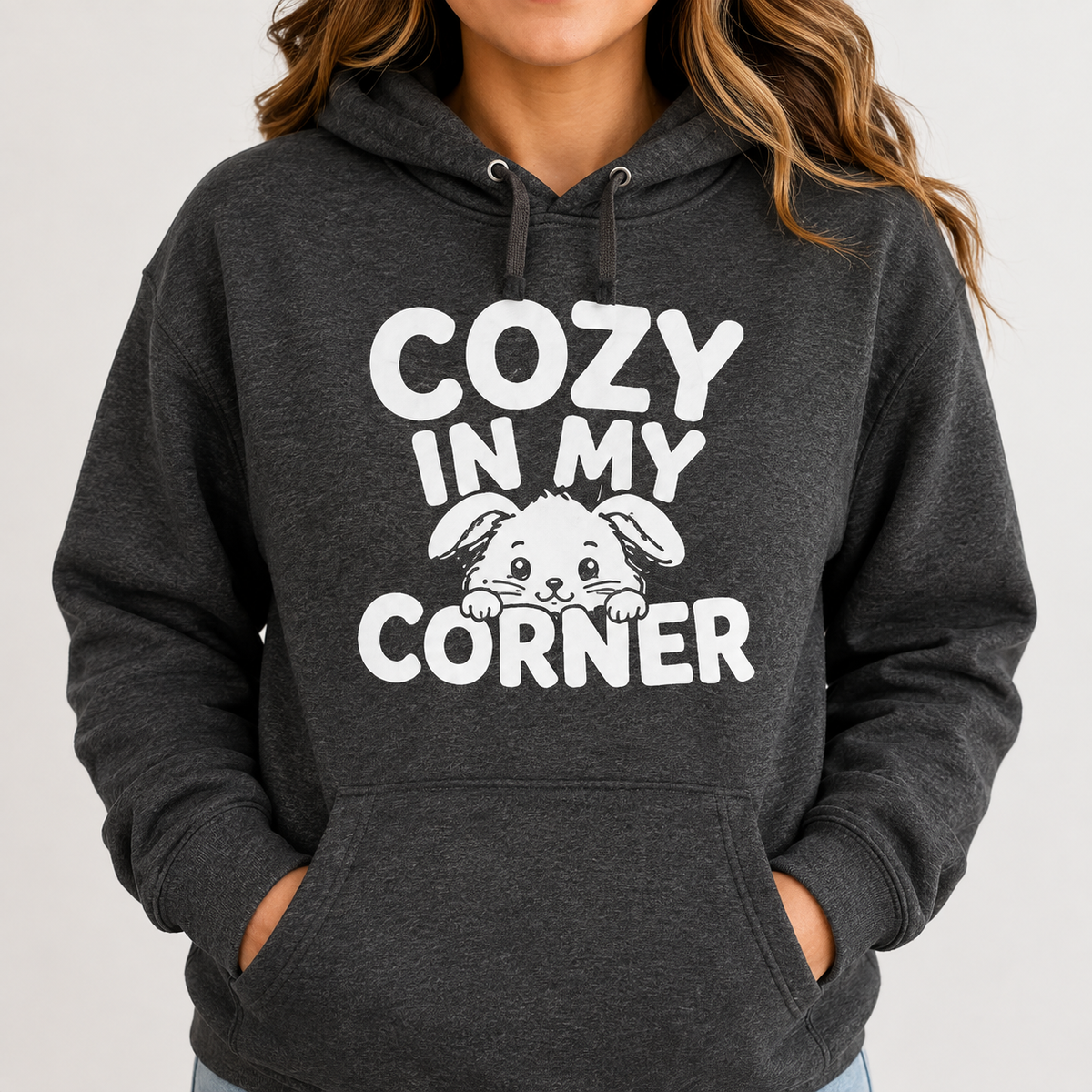 Cozy in My Corner Bunny Hoodie, Cute Rabbit Sweatshirt, Cozy Graphic Hoodie