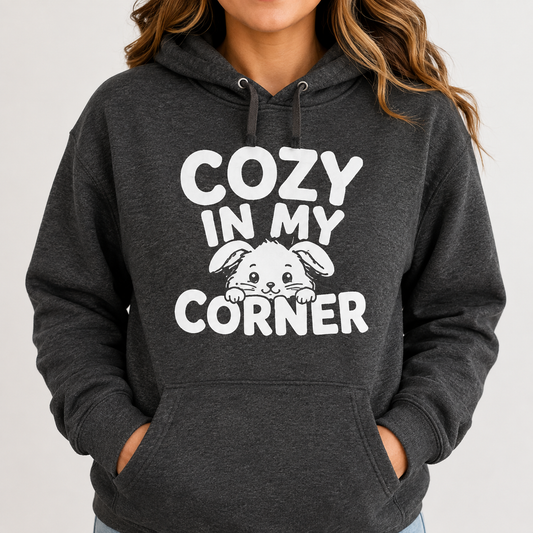 Cozy in My Corner Bunny Hoodie, Cute Rabbit Sweatshirt, Cozy Graphic Hoodie