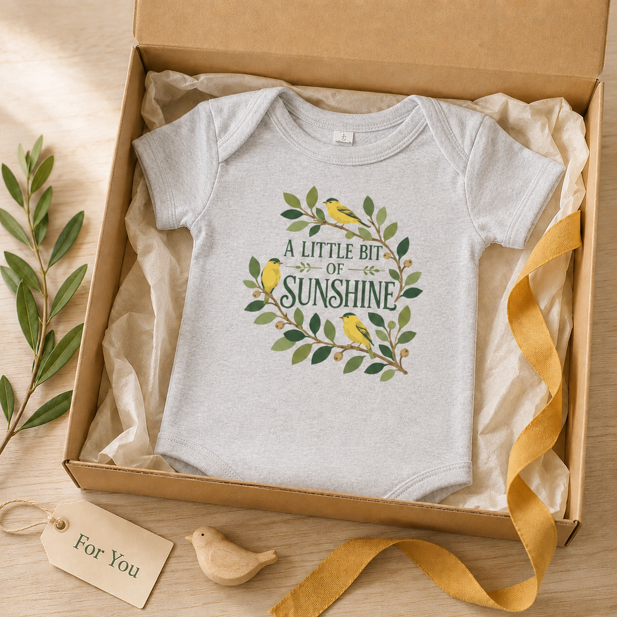A Little Bit of Sunshine Baby Bodysuit, Bird and Nature Baby Onesie, Yellow Nursery Baby Shower Gift