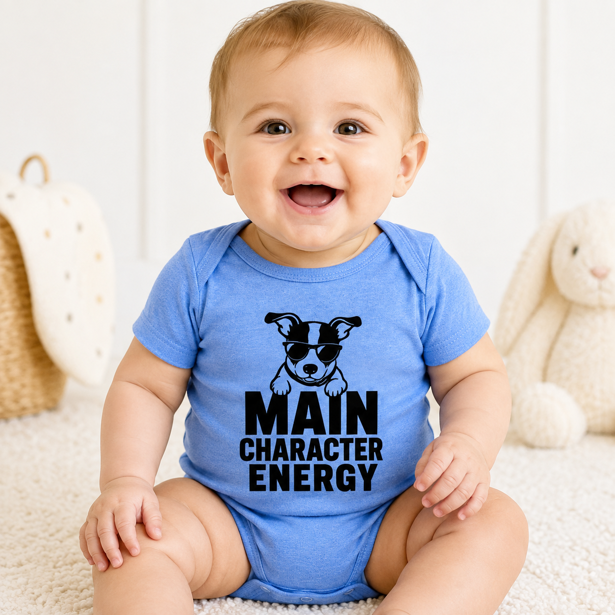 Main Character Energy Baby Bodysuit, Funny Dog Baby Onesie, Puppy Baby Outfit