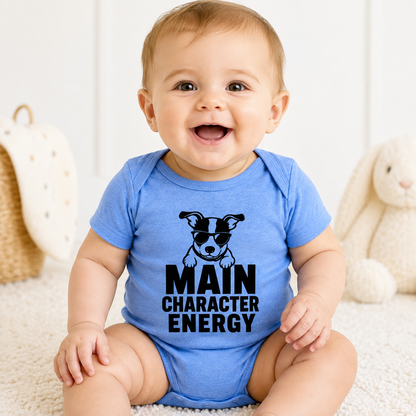 Main Character Energy Baby Bodysuit, Funny Dog Baby Onesie, Puppy Baby Outfit