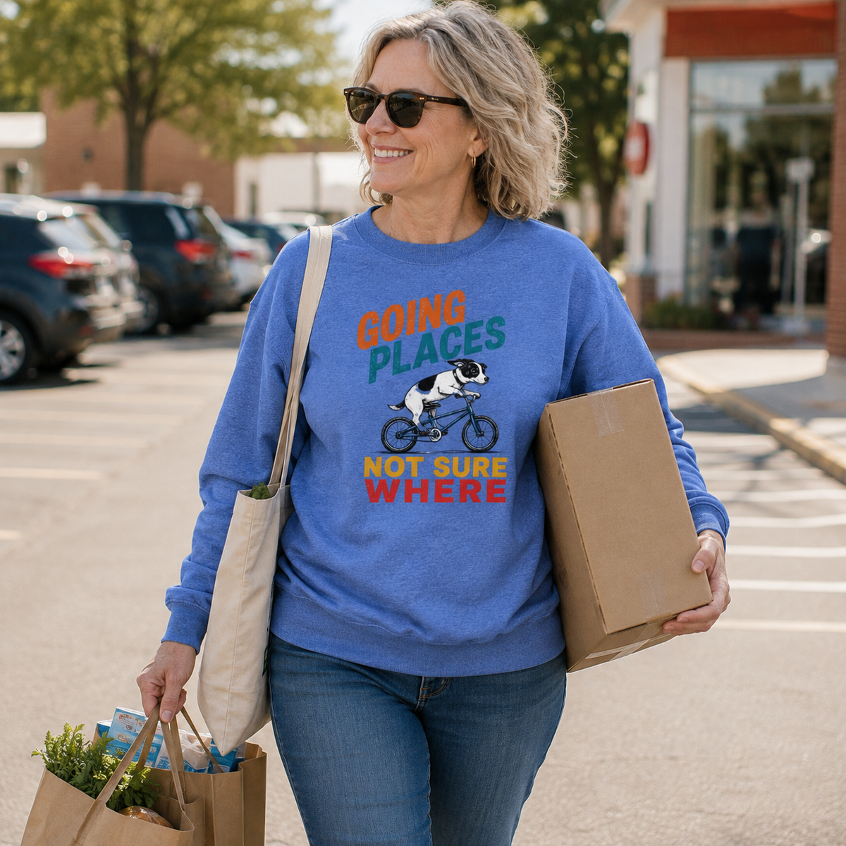 Funny Dog Sweatshirt, Going Places Not Sure Where Crewneck, Dog Lover Gift, Funny Graphic Sweatshirt, Cute Dog on Bike Shirt