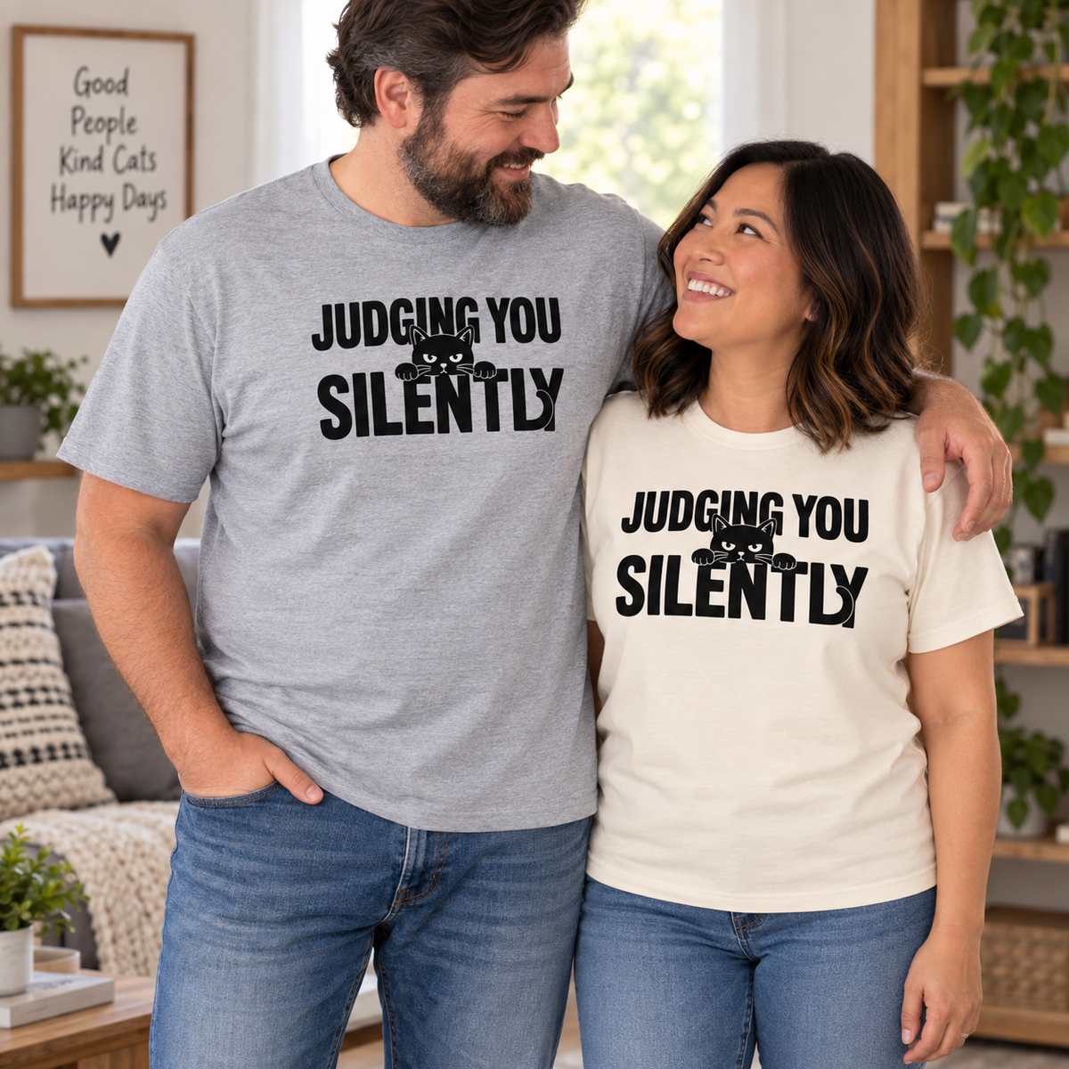 Judging You Silently Cat T-Shirt, Sarcastic Black Cat Tee, Funny Pet Owner Gift