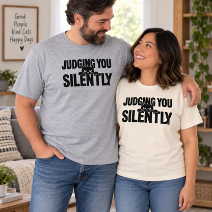 Judging You Silently Cat T-Shirt, Sarcastic Black Cat Tee, Funny Pet Owner Gift