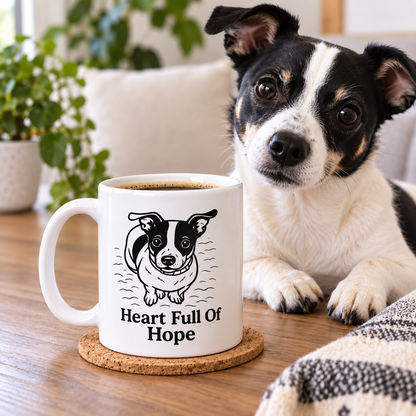 Heart Full of Hope Dog Mug, Cute Dog Lover Coffee Mug, Inspirational Pet Gift, Black and White Puppy Mug, 11 oz 15 oz