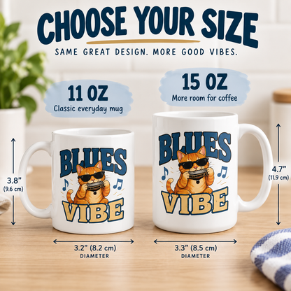 Blues Vibe Cat Mug, Funny Music Lover Coffee Mug