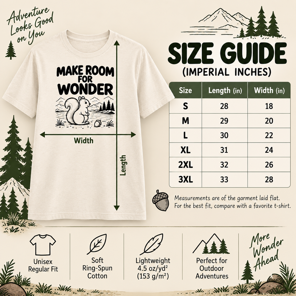 Squirrel Shirt, Nature Lover T-Shirt, Make Room for Wonder Tee, Woodland Animal Shirt, Outdoor Lover Gift, Cute Squirrel Gift