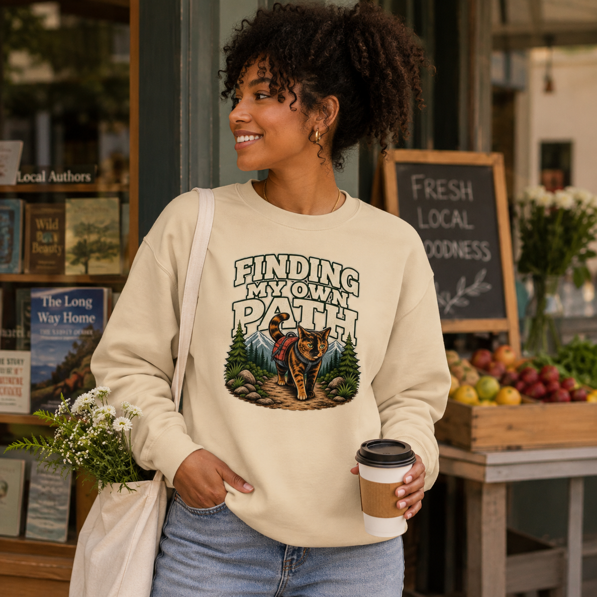 Hiking Cat Sweatshirt, Cat Lover Gift, Funny Outdoor Crewneck, Finding My Own Path, Hiking Camping Nature Lover Gift