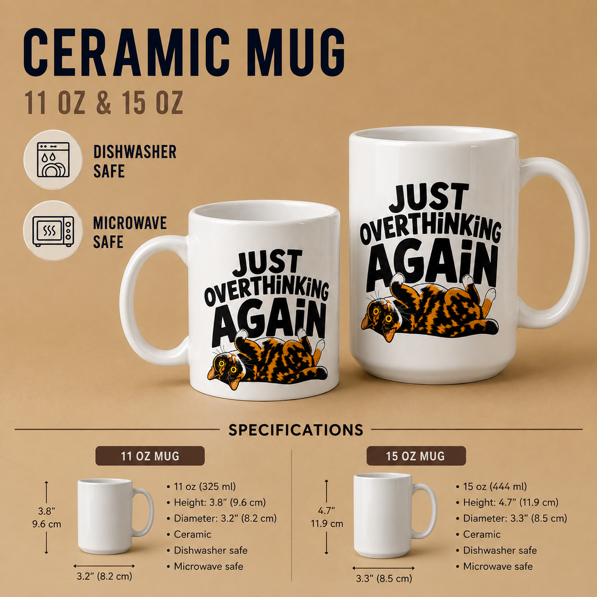 Funny Overthinking Cat Mug, Just Overthinking Again Coffee Mug, Anxious Cat Lover Gift, Funny Cat Mug, Overthinker Gift