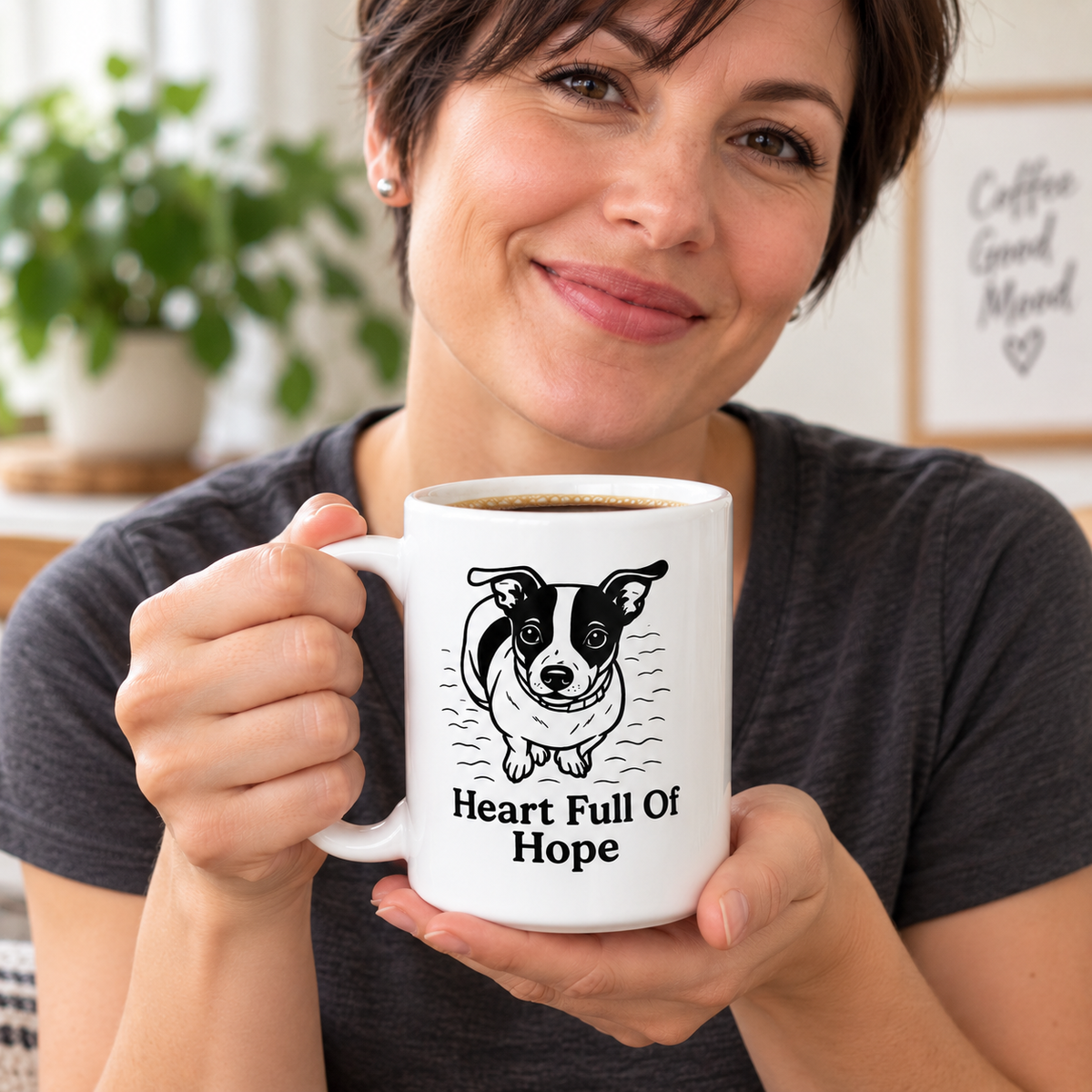 Heart Full of Hope Dog Mug, Cute Dog Lover Coffee Mug, Inspirational Pet Gift, Black and White Puppy Mug, 11 oz 15 oz