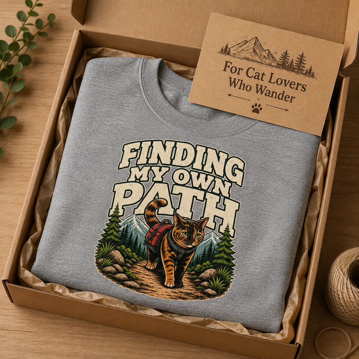 Hiking Cat Sweatshirt, Cat Lover Gift, Funny Outdoor Crewneck, Finding My Own Path, Hiking Camping Nature Lover Gift