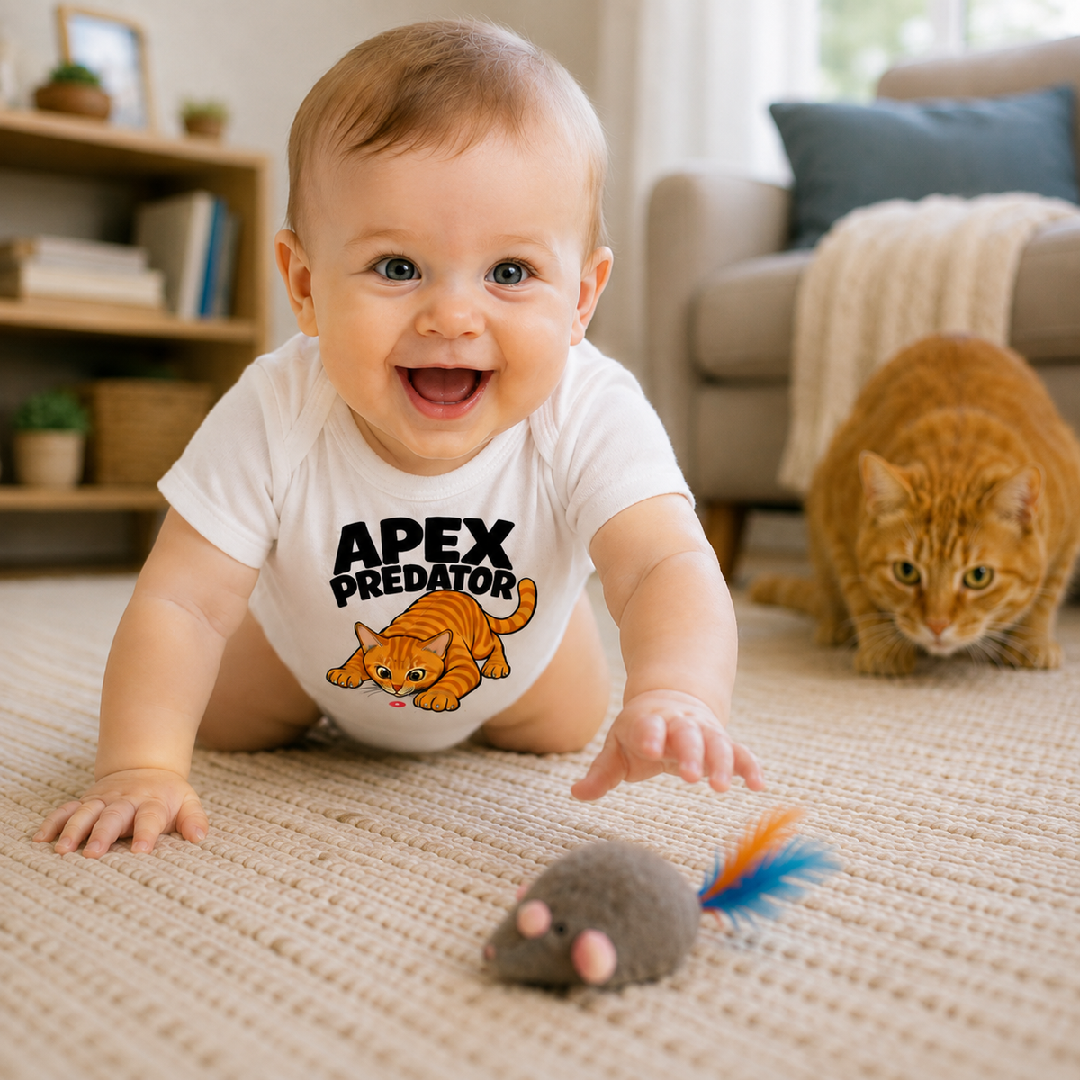 Apex Predator Baby Bodysuit, Funny Cat Baby Onesie, Orange Tabby Cat Infant Bodysuit, Cat Lover Baby Gift, Funny Baby Shower Gift