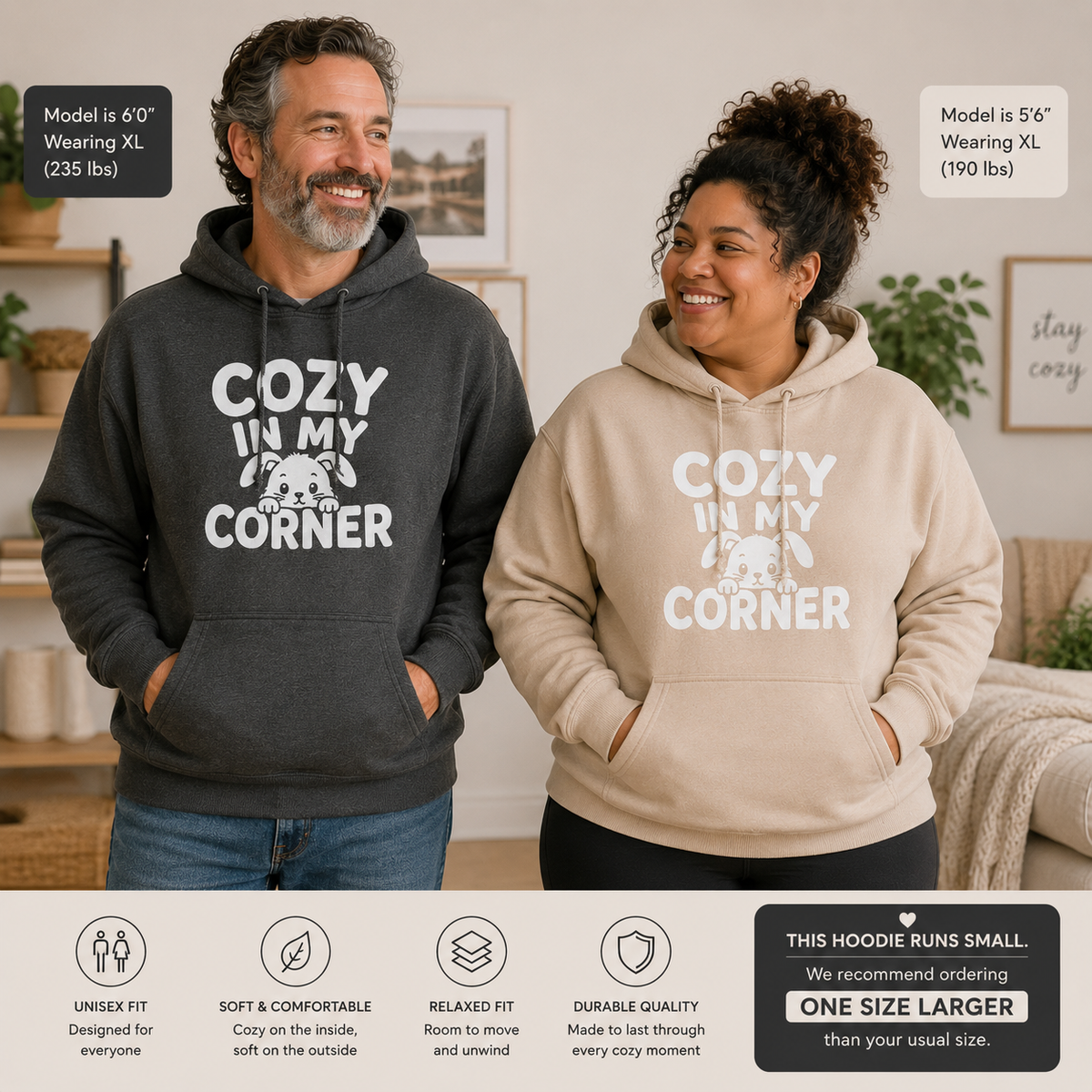Cozy in My Corner Bunny Hoodie, Cute Rabbit Sweatshirt, Cozy Graphic Hoodie