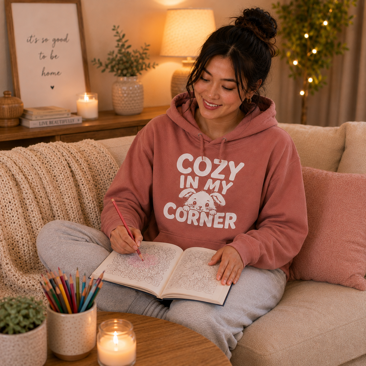 Cozy in My Corner Bunny Hoodie, Cute Rabbit Sweatshirt, Cozy Graphic Hoodie