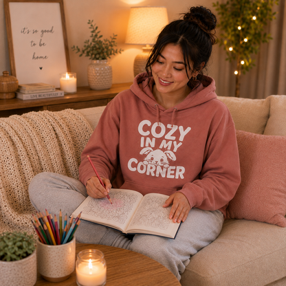 Cozy in My Corner Bunny Hoodie, Cute Rabbit Sweatshirt, Cozy Graphic Hoodie