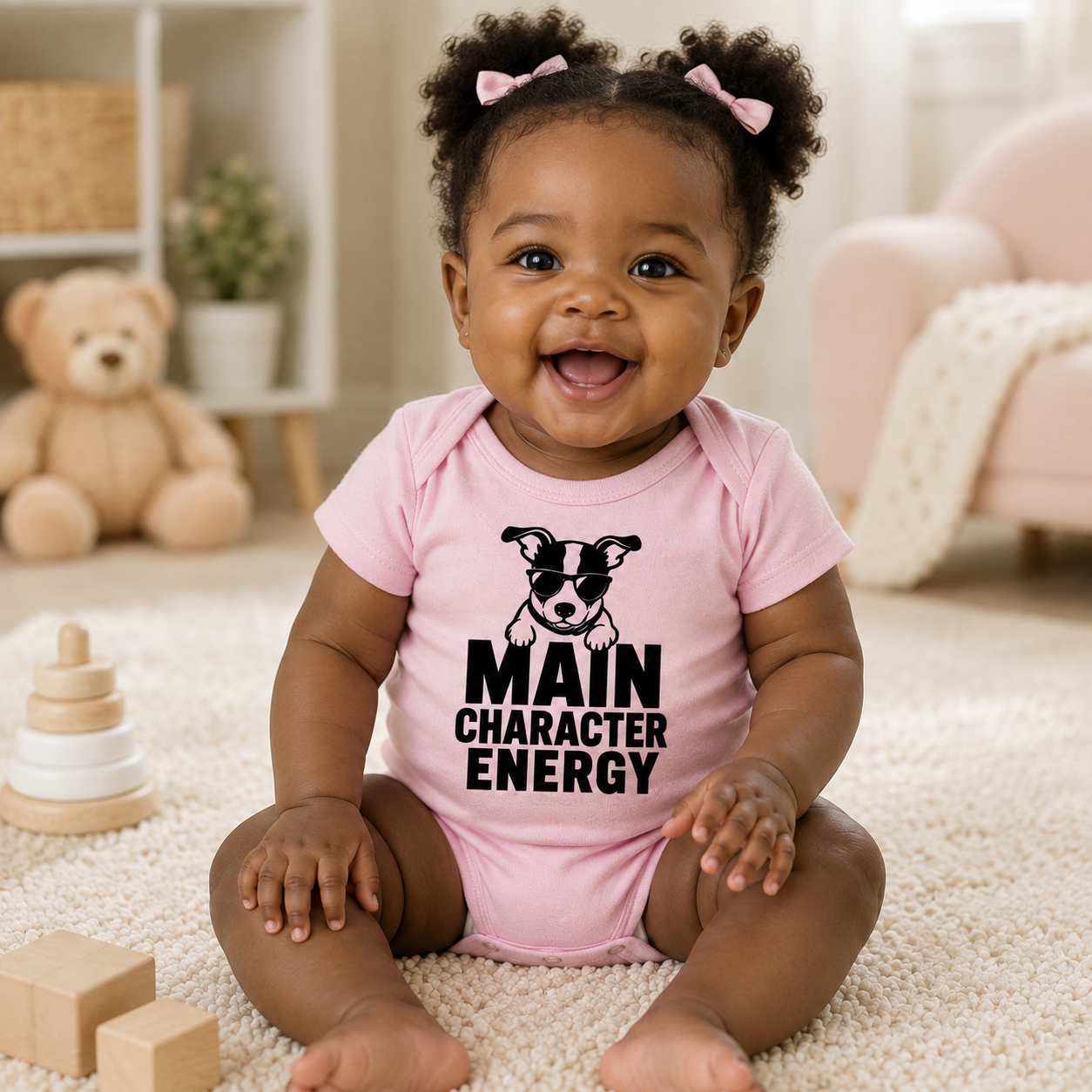 Main Character Energy Baby Bodysuit, Funny Dog Baby Onesie, Puppy Baby Outfit