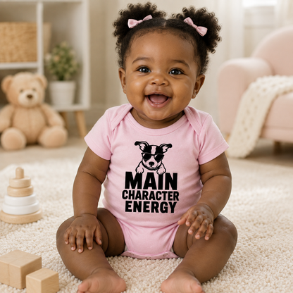 Main Character Energy Baby Bodysuit, Funny Dog Baby Onesie, Puppy Baby Outfit