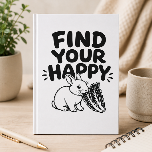Find Your Happy Rabbit Journal, Bunny Lover Gift, Cute Hardcover Notebook, Rabbit Notebook, Positive Quote Journal, Veggie Garden Gift