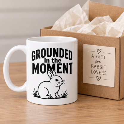 Funny Rabbit Mug, Grounded in the Moment Bunny Mug, Rabbit Lover Gift, Cute Bunny Coffee Cup, Rabbit Owner Gift
