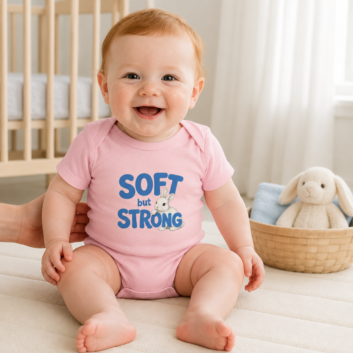 Soft but Strong Baby Bodysuit, Cute Bunny Infant Outfit, Strong Little One Bodysuit