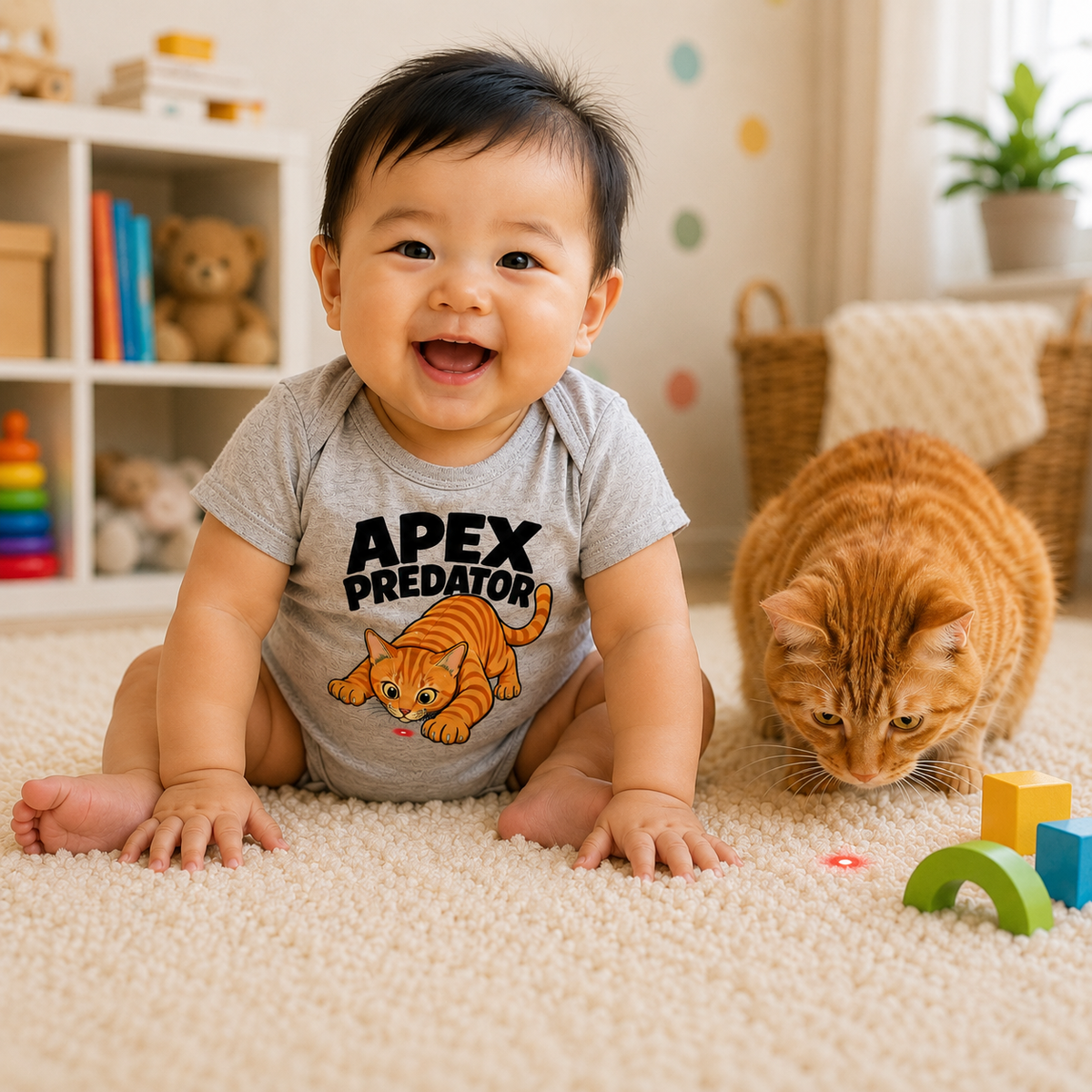 Apex Predator Baby Bodysuit, Funny Cat Baby Onesie, Orange Tabby Cat Infant Bodysuit, Cat Lover Baby Gift, Funny Baby Shower Gift
