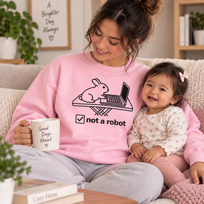 Funny Rabbit Sweatshirt, Not a Robot Bunny Sweater, Rabbit Lover Gift, Computer Humor Crewneck