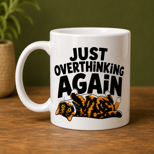 Funny Overthinking Cat Mug, Just Overthinking Again Coffee Mug, Anxious Cat Lover Gift, Funny Cat Mug, Overthinker Gift