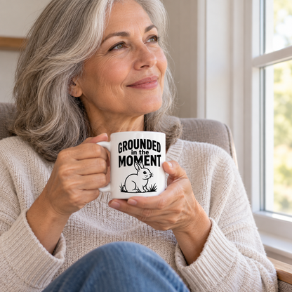 Funny Rabbit Mug, Grounded in the Moment Bunny Mug, Rabbit Lover Gift, Cute Bunny Coffee Cup, Rabbit Owner Gift