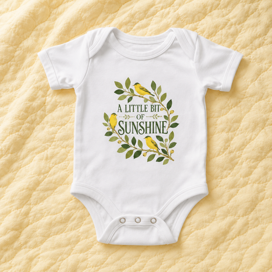 A Little Bit of Sunshine Baby Bodysuit, Bird and Nature Baby Onesie, Yellow Nursery Baby Shower Gift