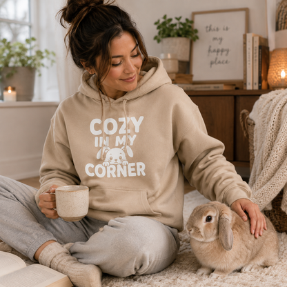 Cozy in My Corner Bunny Hoodie, Cute Rabbit Sweatshirt, Cozy Graphic Hoodie