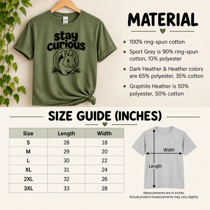 Stay Curious Rabbit Shirt, Funny Bunny T-Shirt, Rabbit Lover Gift, Cute Bunny Tee, Pet Rabbit Owner Shirt, Animal Lover Gift