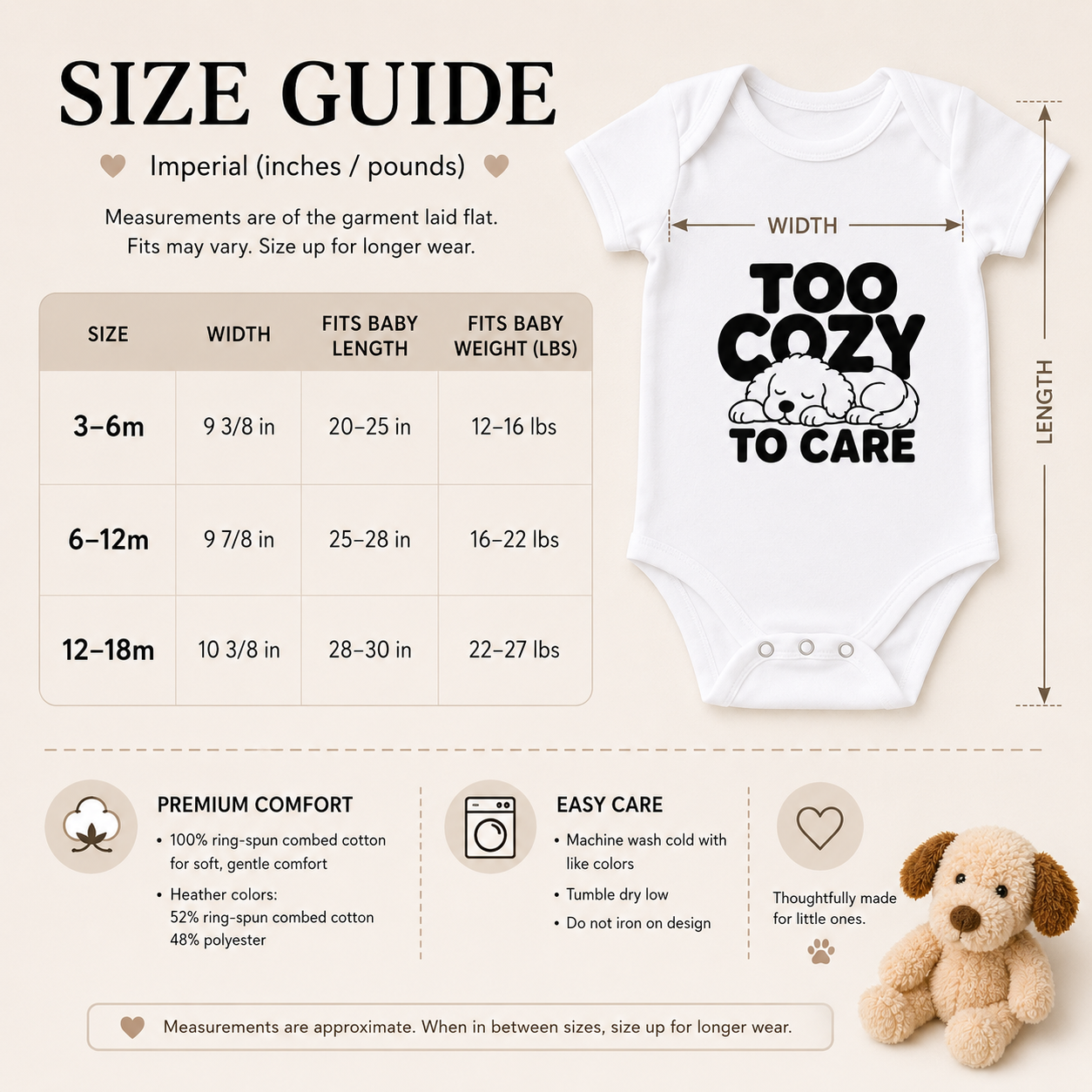 Too Cozy to Care Baby Bodysuit, Funny Puppy Baby Onesie, Cute Dog Infant Bodysuit, Cozy Baby Outfit