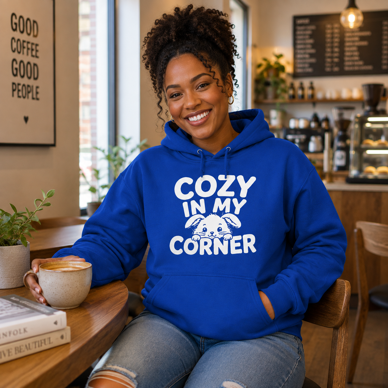 Cozy in My Corner Bunny Hoodie, Cute Rabbit Sweatshirt, Cozy Graphic Hoodie