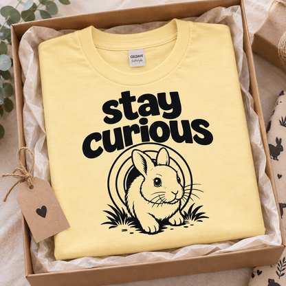 Stay Curious Rabbit Shirt, Funny Bunny T-Shirt, Rabbit Lover Gift, Cute Bunny Tee, Pet Rabbit Owner Shirt, Animal Lover Gift