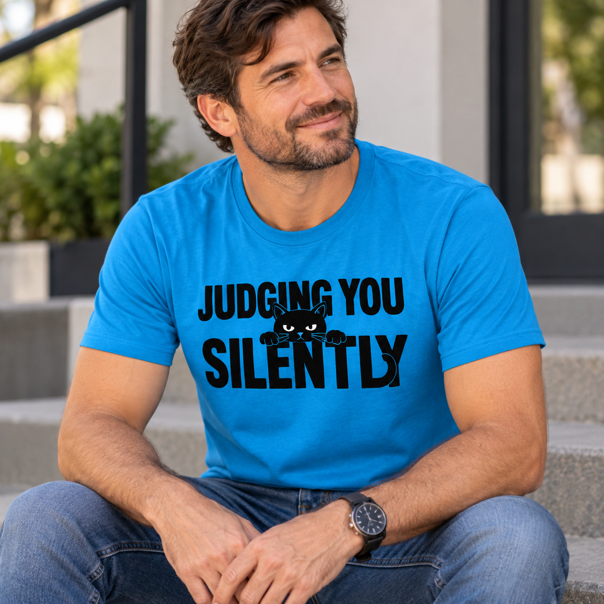Judging You Silently Cat T-Shirt, Sarcastic Black Cat Tee, Funny Pet Owner Gift