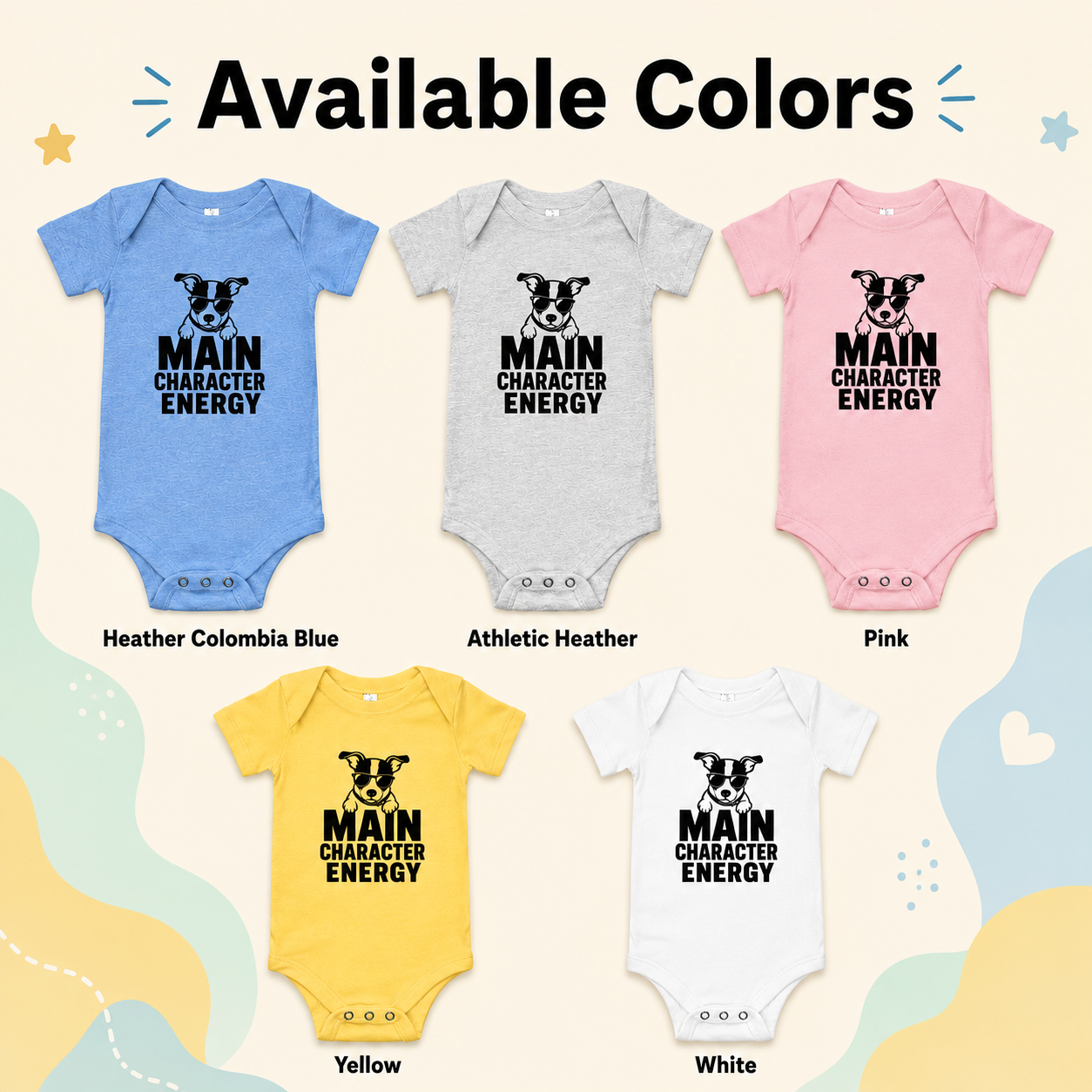Main Character Energy Baby Bodysuit, Funny Dog Baby Onesie, Puppy Baby Outfit