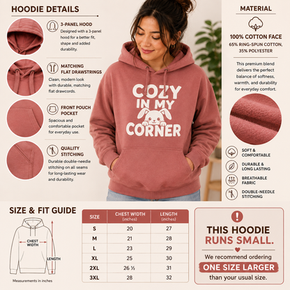 Cozy in My Corner Bunny Hoodie, Cute Rabbit Sweatshirt, Cozy Graphic Hoodie