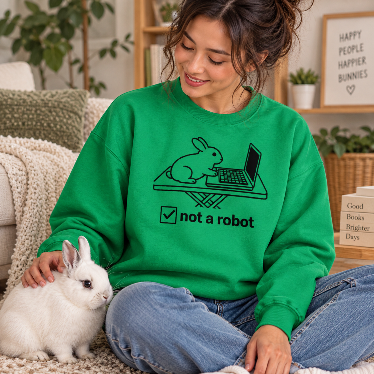 Funny Rabbit Sweatshirt, Not a Robot Bunny Sweater, Rabbit Lover Gift, Computer Humor Crewneck