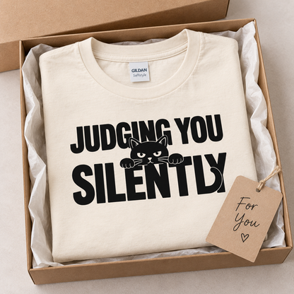 Judging You Silently Cat T-Shirt, Sarcastic Black Cat Tee, Funny Pet Owner Gift